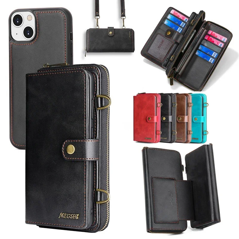 

Detachable Multi-functional Wallet Case Flip Phone Cover for iPhone 16 Pro Max 15 Plus 14 13 Mini 12 11 Pro XR XS Max 6 7 8 Plus