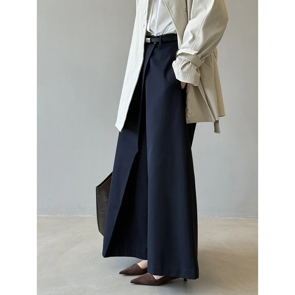 Spring and Autumn Pure Color Korean Loose Casual Wide Leg Pants with A Design Sense Suit Pants for Women
