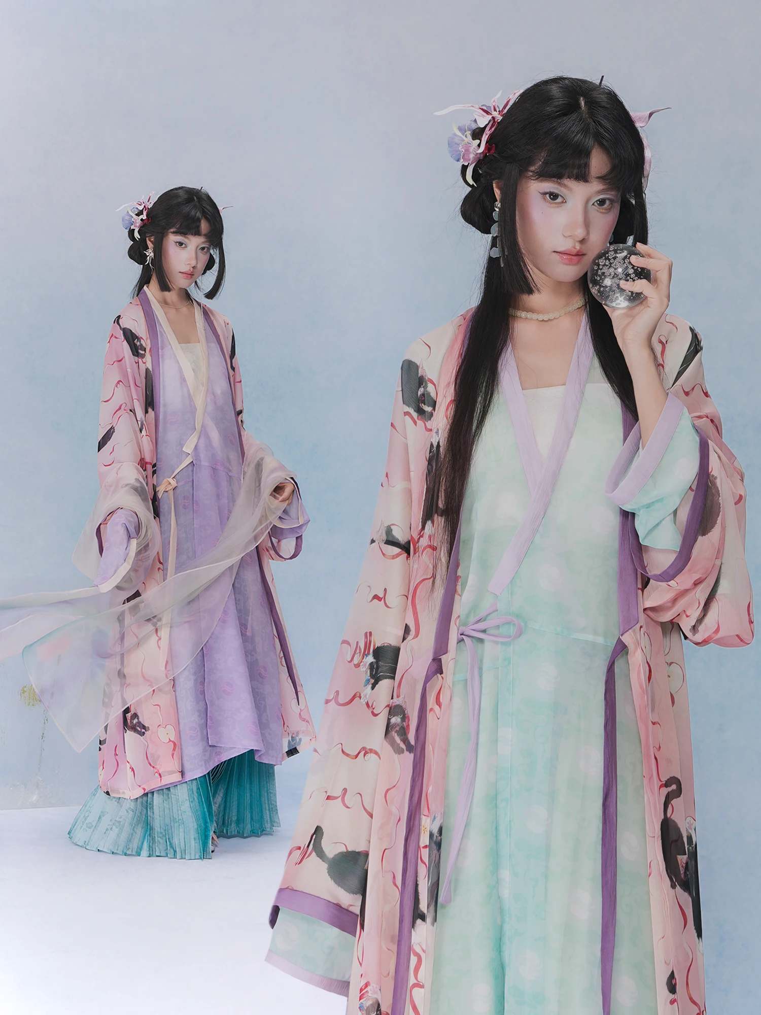 

Lin Squama Hanfu Set Women's Straight Hem T Top Wide Leg Pants Traditional Chinese Costume Ensemble Summer 2025