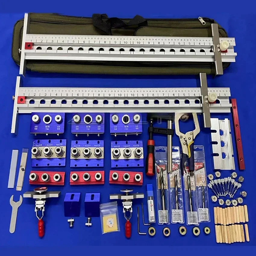 3 in 1 Adjustable Doweling Jig Pocket Hole Jig 65cm Ruler Drilling Guide Locator Puncher With Drill Bit Woodworking Tools