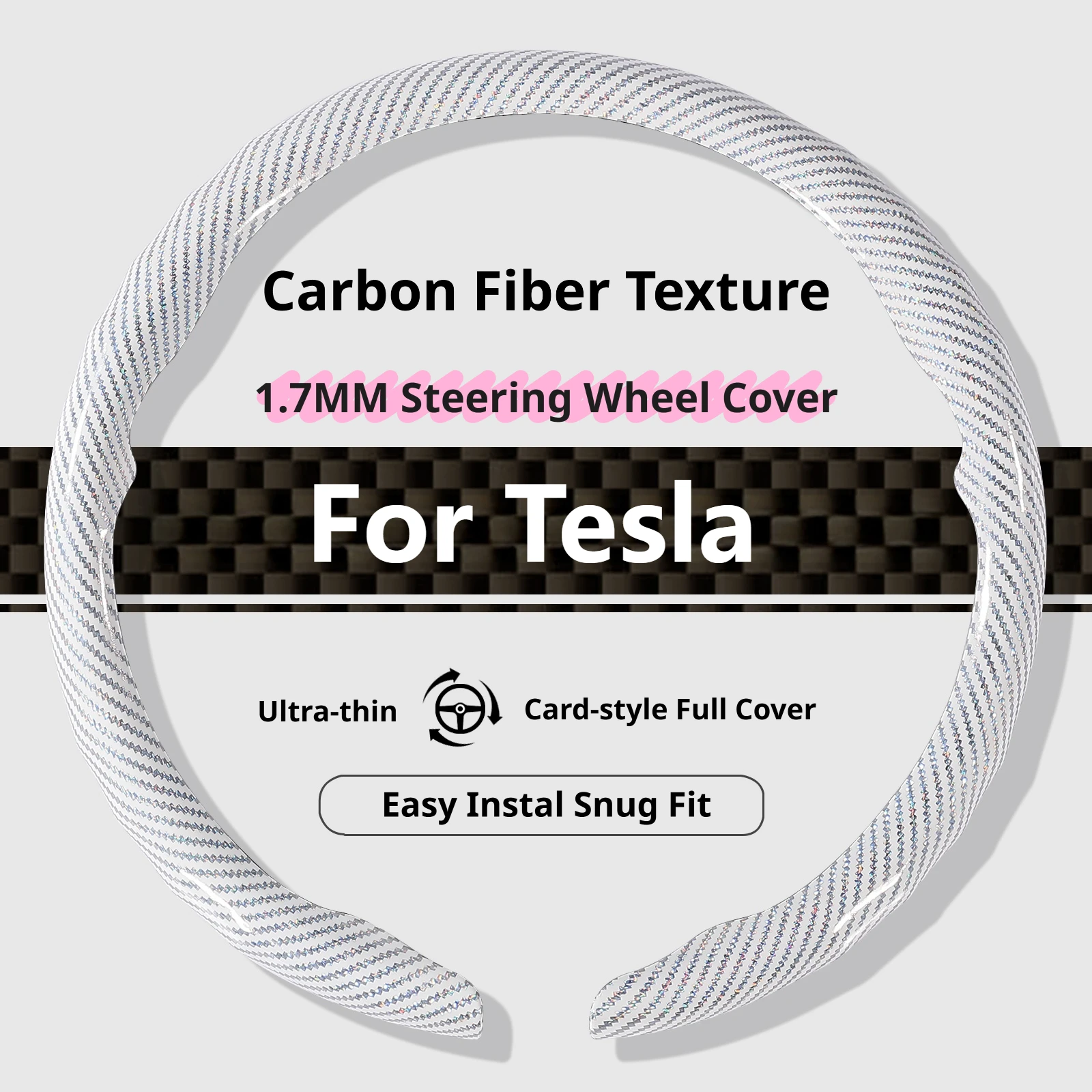 Für Tesla Lenkradbezug Sport Carbonfaser-Textur 37–38 cm, passend für Modell 3 2017–2022, Modell Y, Modell S, Modell X, Auto-Dekoration