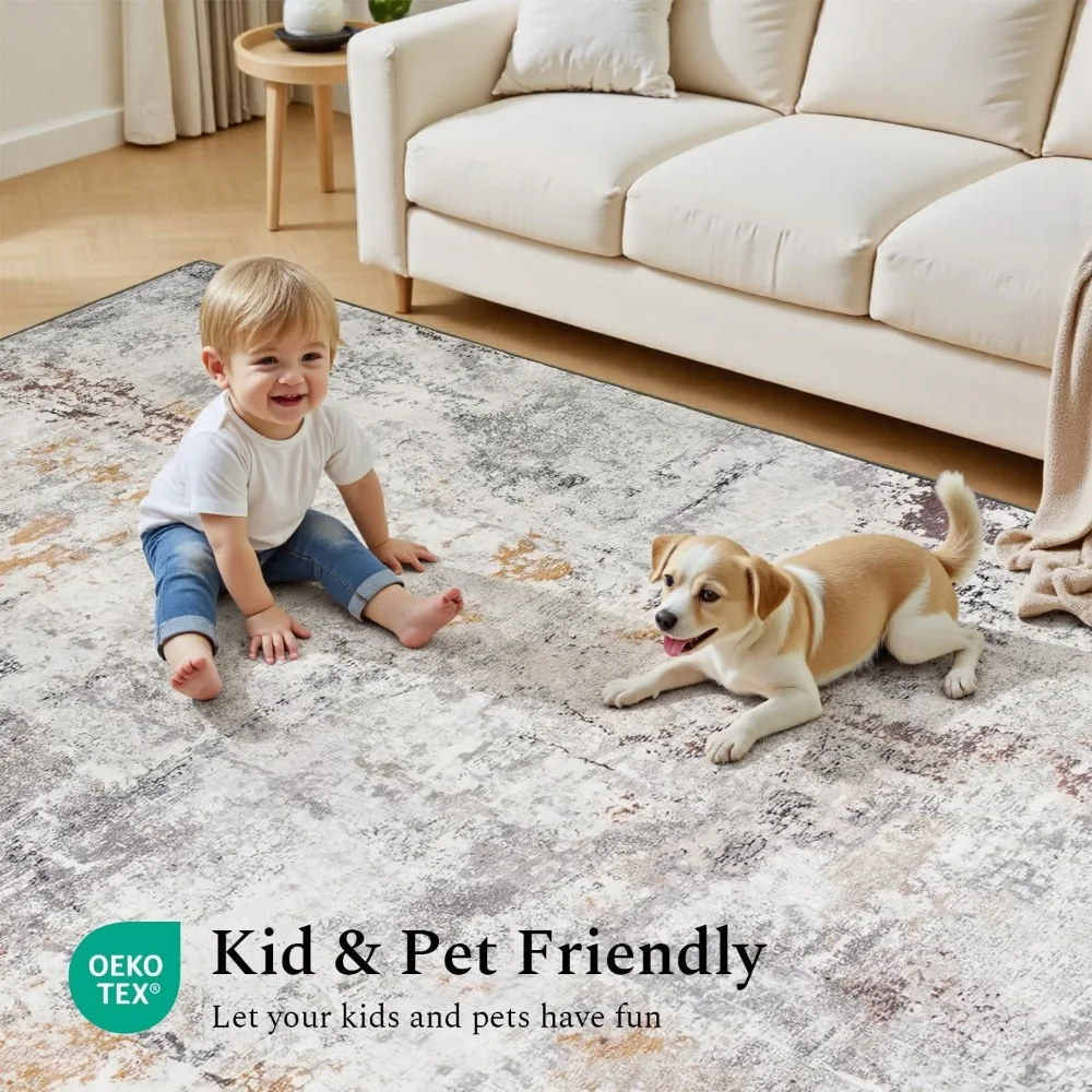 سجاد منطقة قابل للغسل مقاس 10 × 14، كومة منخفضة مقاومة للبقع، سجادة محايدة حديثة لغرف المعيشة وغرفة الطعام #6