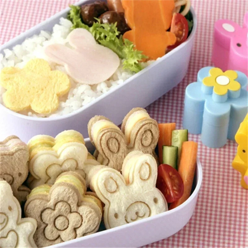 Molde para sándwiches con formas de conejo, flor y panda, dispositivo de grabado para pan, pasteles y galletas, cortador de galletas, herramientas de repostería para pasteles