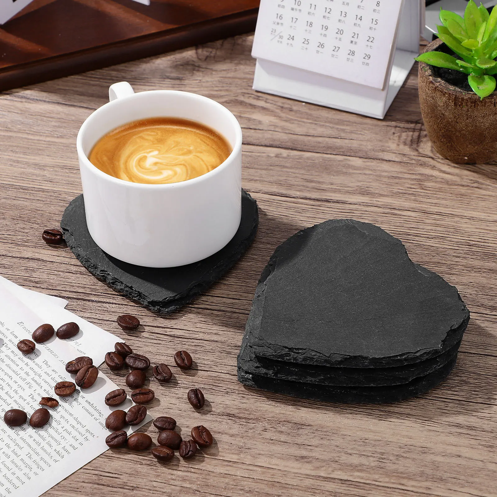 

4Pcs Heart Coasters Black Cup Mat for Drinks Beverages Wine Glasses Stylish Kitchen Decor No Residue Easy Clean