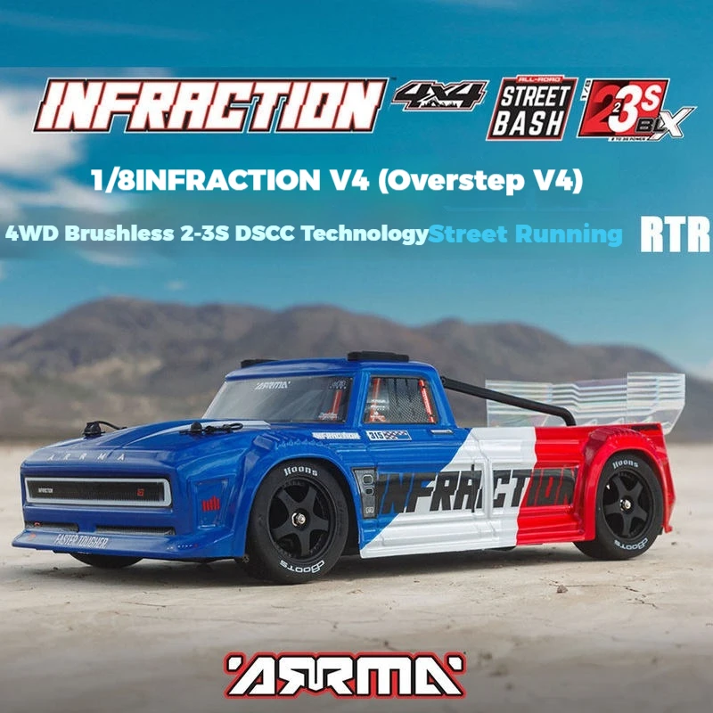 ARRMA Rc Car Infraction V4 1 8 Scale 4WD Brushless Electric Remote Control Flat Street Racing Truck For Adult Hobby Enthusiasts