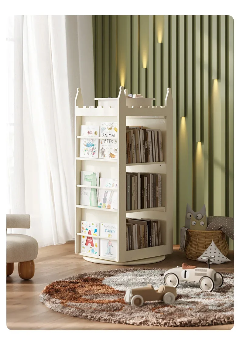 Solid wood bookshelf Children's small bookcase Floor-to-ceiling movable picture book shelf Book storage rack Student home