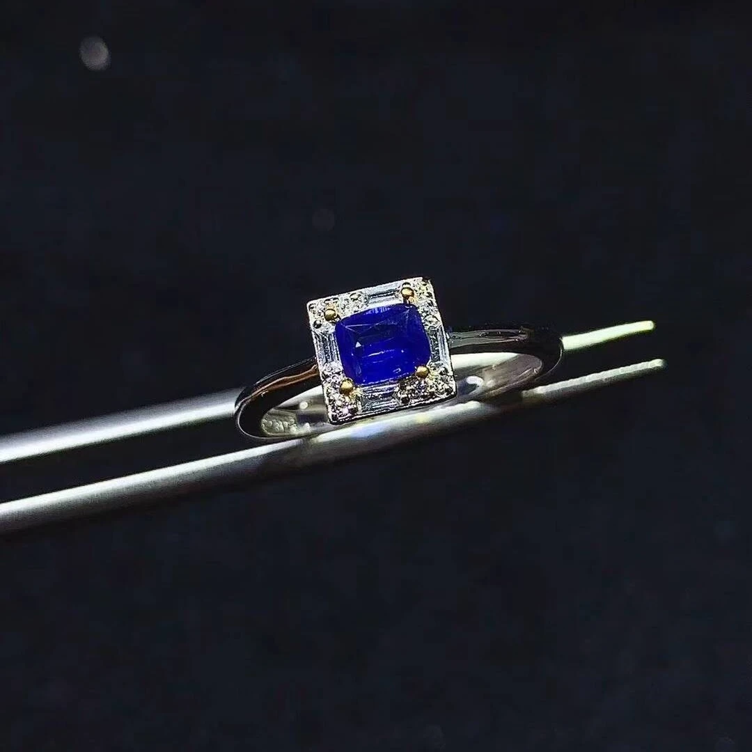 KJJEAXCMY 925 sterling silver inlaid with Natural Sapphire Ring, simple elegant, transparent texture professional testing