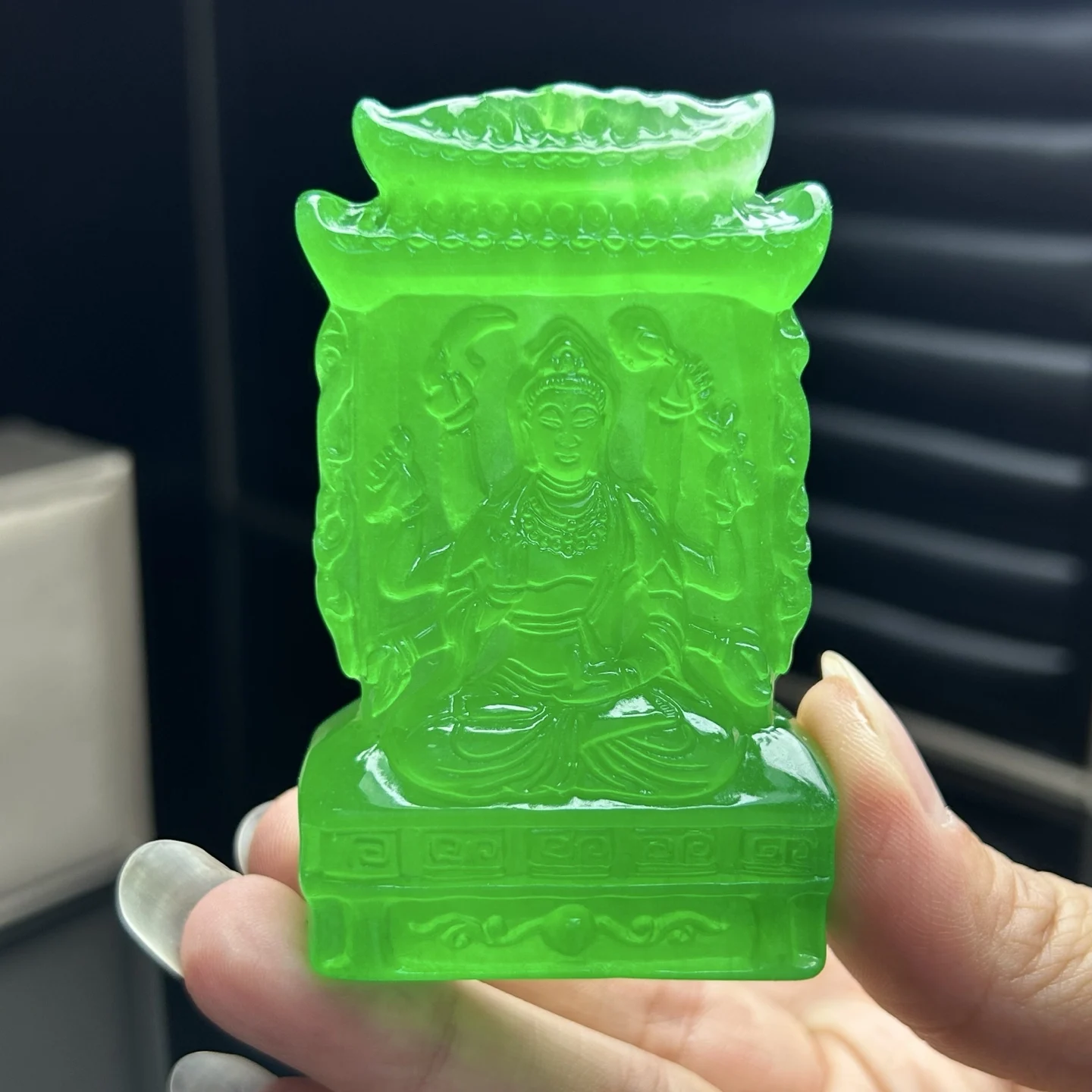 Certified Nature inlay ice Green jade Jadeite Carved Buddha Pendant&Necklace