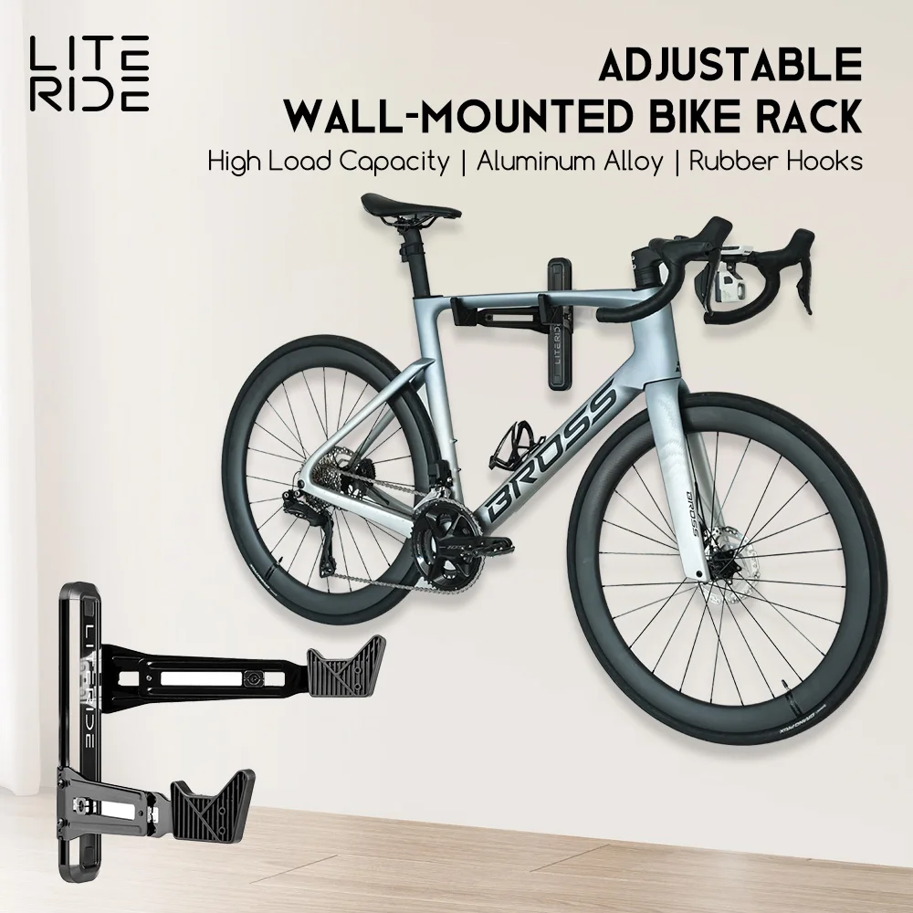 LITERIDE Fahrrad-Wandhalterung, horizontal, MTB, Rennrad, Aufhänger, Haken, Halter für Garage, Innenaufbewahrung, Fahrradzubehör