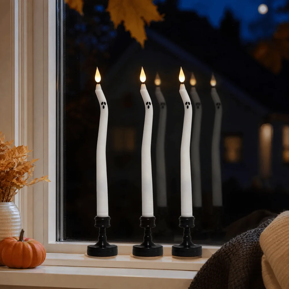 S-Shaped LED Electronic Candles Twisted Long Stem Long Pole Flameless Candles Flickering Battery Operated Fake Candles