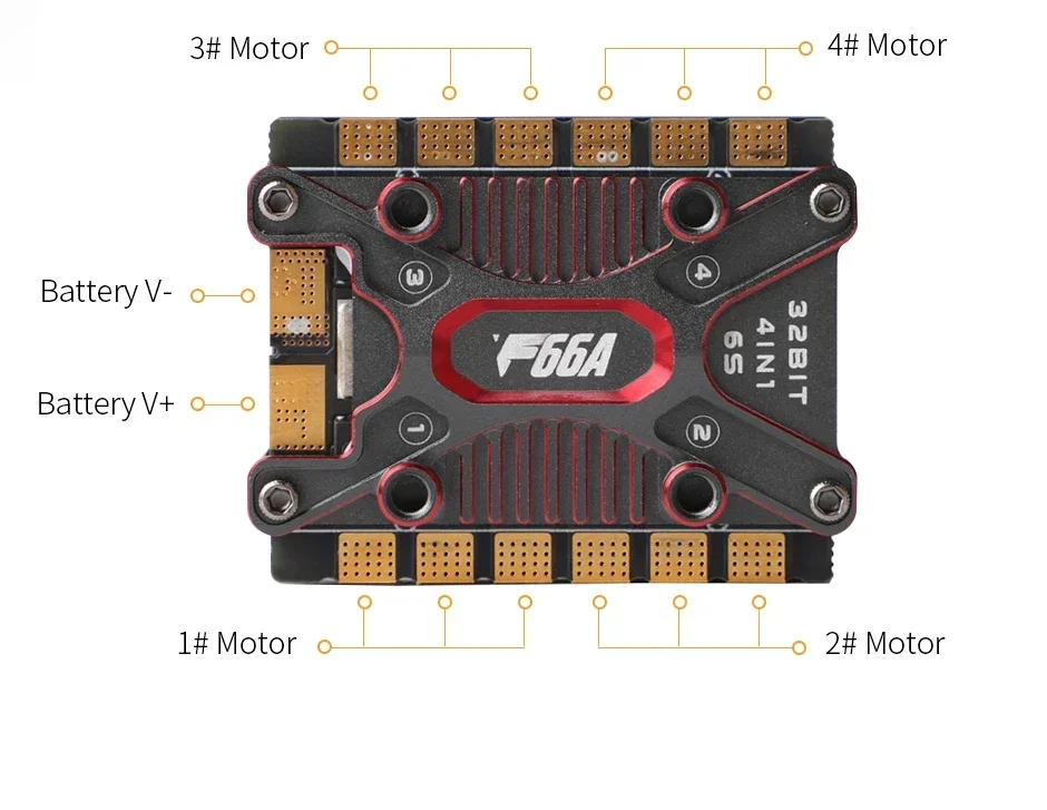 T-MOTOR F66A 미니 32 비트 BLHELI32 66A 3-6S 20X20 4 인 1 ESC, RC FPV 레이싱 드론용 관통 구멍 없음