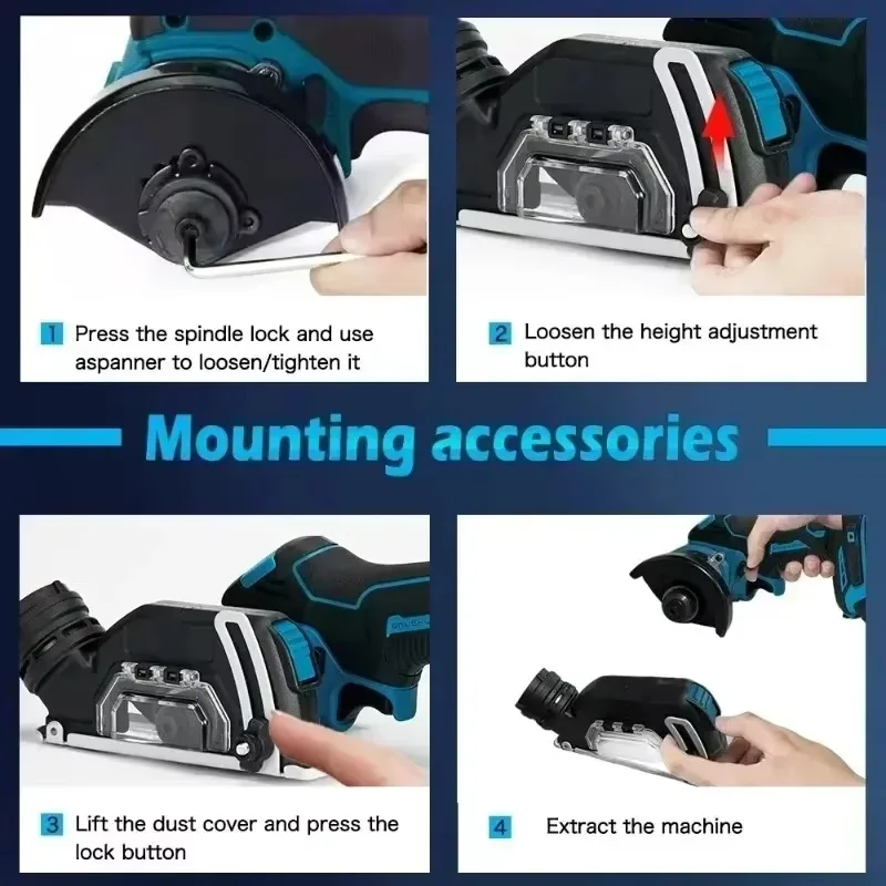 Portable 19500RPM 3 Inch Cordless Angle Grinder Electric Cut-Off Tool Wood Tile Plastic Cutter for DIY For Makita Battery