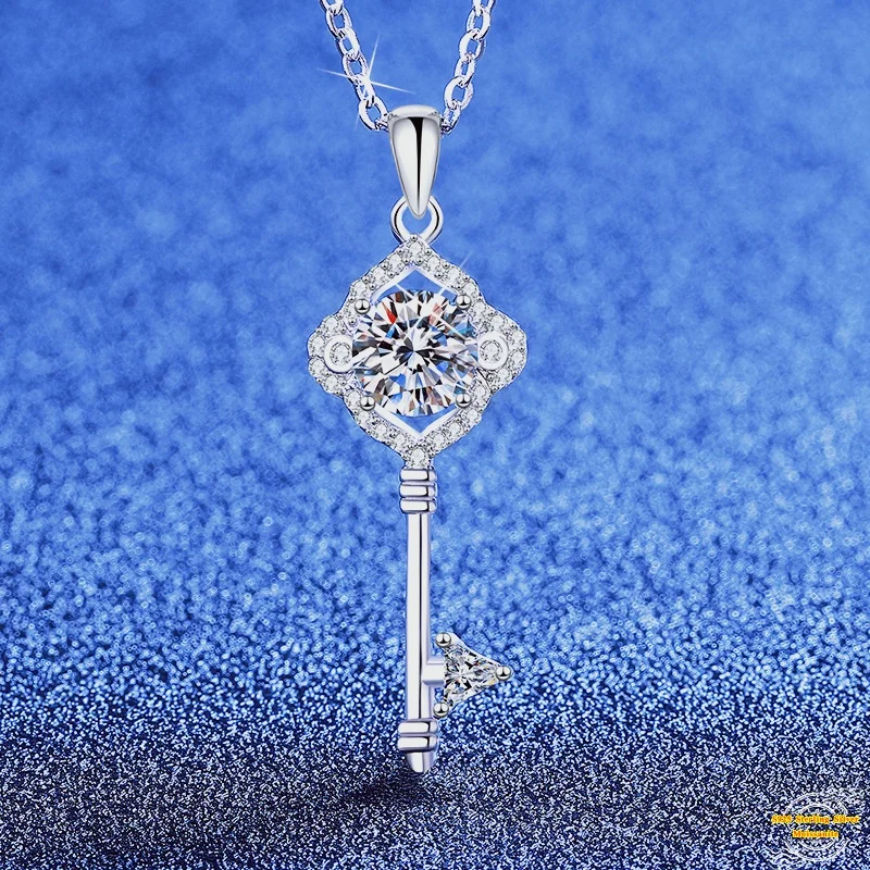 

1,0 карат муассанит S925 серебряный ожерелье кулон для женщин и мужчин с платиновым покрытием полый цветок ключ подвеска ожерелье ювелирные изделия оптом