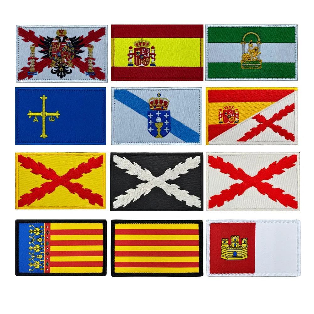 España Asturias Andalucía Galizia Valencia Cataluña Islas Canarias Bandera Parches bordados Brazalete Apliques Banderas de España Insignias