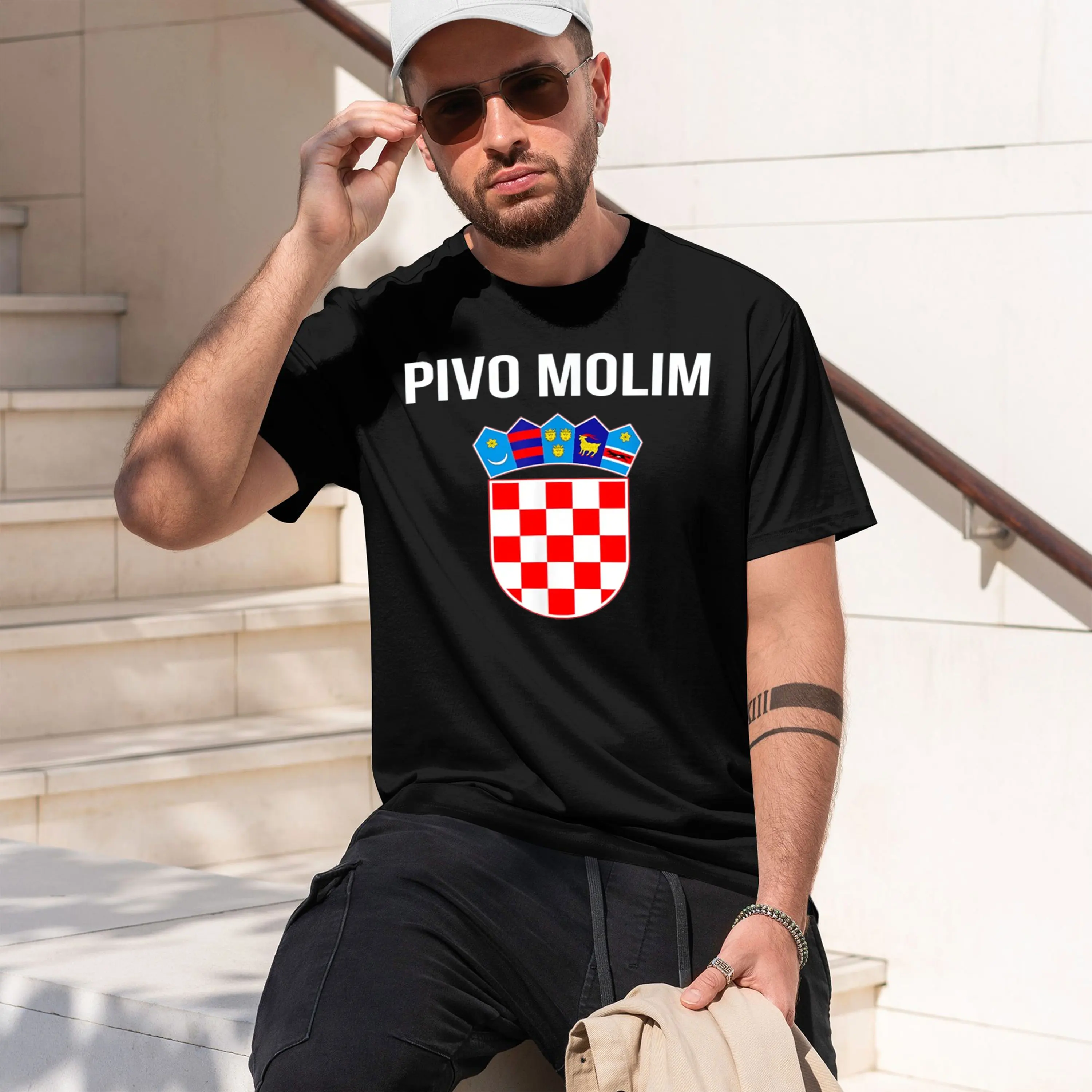 Croatian Flag Design Men's T-Shirt Pivo Molim Beer Request Theme Casual Wear For Summer And Festivals Gift For Croatian Fans And