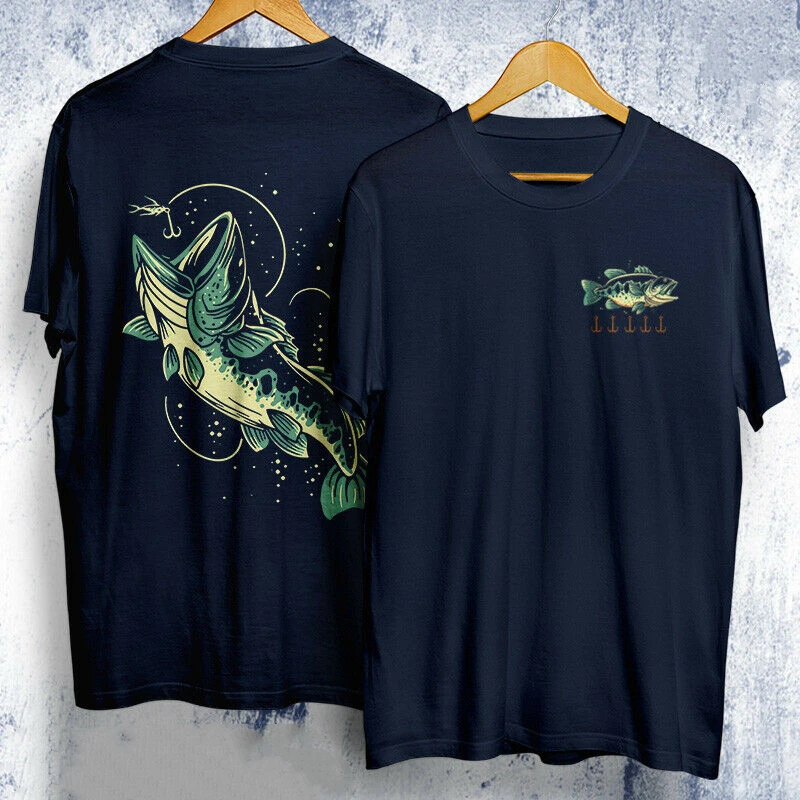 

2 Sides Printed Tee Good Catch Bass Fishing Fish Streetwear Top Men's 100% Cotton Casual T-shirts Loose Top Size S-3XL