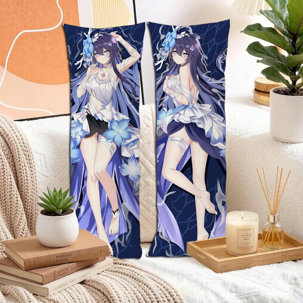 Anime Black Blue Tint Bob Hair Blue Eyes Scythe Girl Dakimakura Pillowcase Double Sided Peach Skin 2way For Otaku