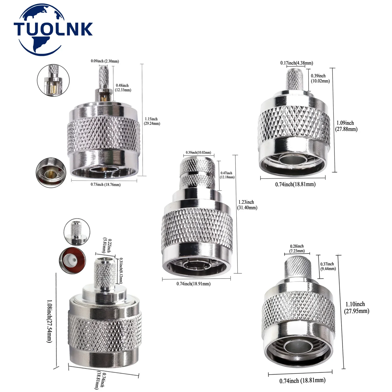 N Type Crimp Connector N Male Plug Adapter for RG316 RG58 RG8X 5D-FB lmr400 50Ohm Low Loss  RF Coaxial Connector 5pcs/Lot