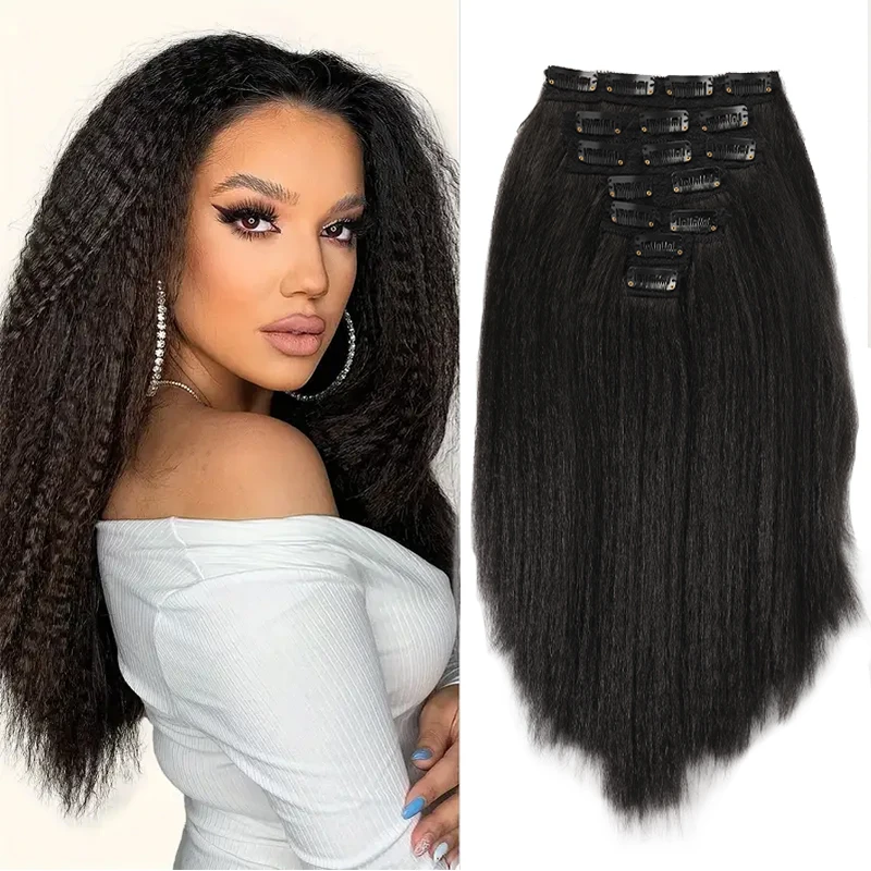 Yaki seven piece straight hair clip style wig changes your look with exquisite curly straight hair wig for women synthetic wig