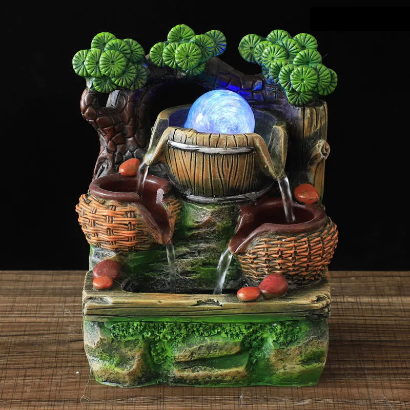 Portable Resin Desktop Fountain With Colorful Led Light, Rockery Flowing Water Fountain, Table Decoration for Home Office Gift