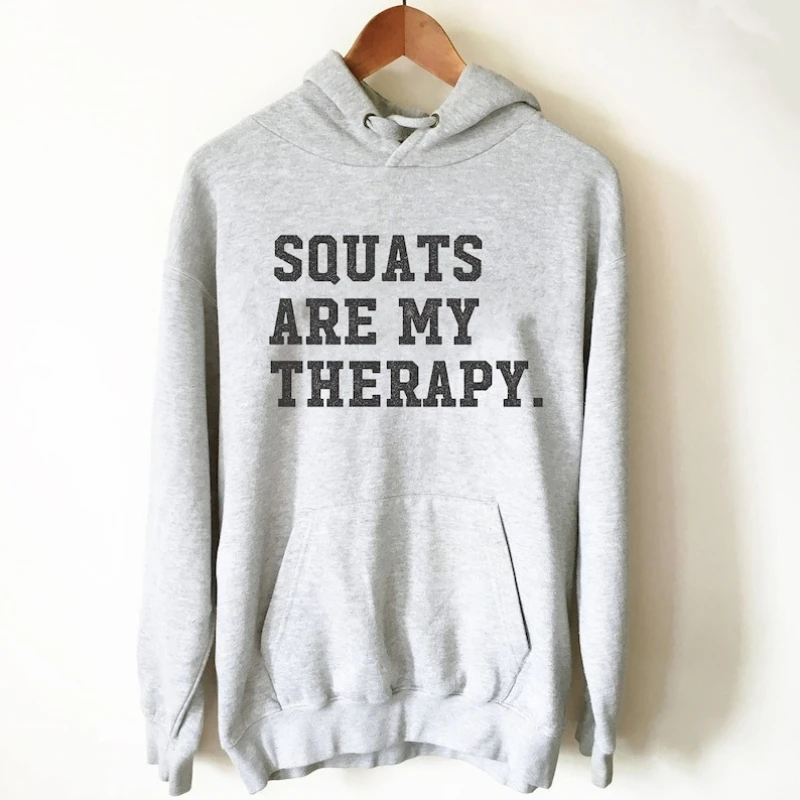 

Толстовка с капюшоном Squats Are My Therapy, пуловер для спортзала, тренировочная рубашка, забавная тренировочная рубашка, забавный топ с длинными рукавами для приседаний на день приседаний