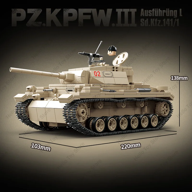 2024 Germany Military Tank Blocks Panzerkampfwagen III Ausf L Tank Building Blocks Bricks WW2 Soldiers Dolls Model Boy Toy Gifts