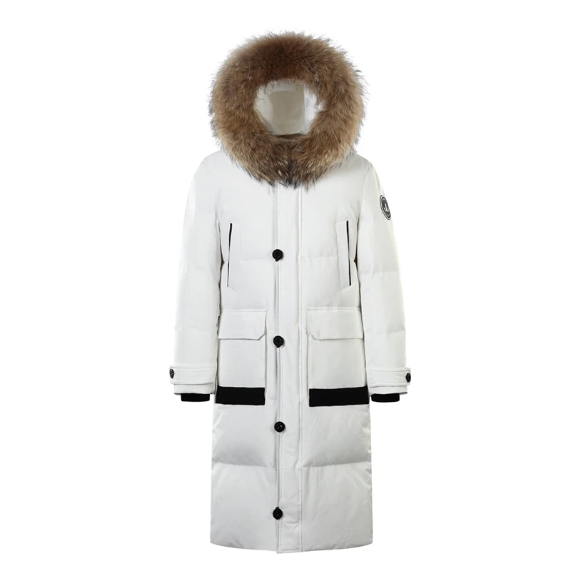 Winter Heren Donsjack Lichte Luxe Lange Bontkraag Capuchon 90% Witte Eendendons Parka Damesmode Sneeuwkoude-Proof Jas