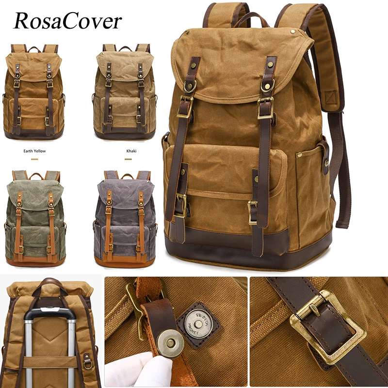 Vintage Men's Fashion Retro Men's 16 Inch Computer Backpack Travel Large Capacity Waterproof Oil Wax Canvas Backpack Mochilas