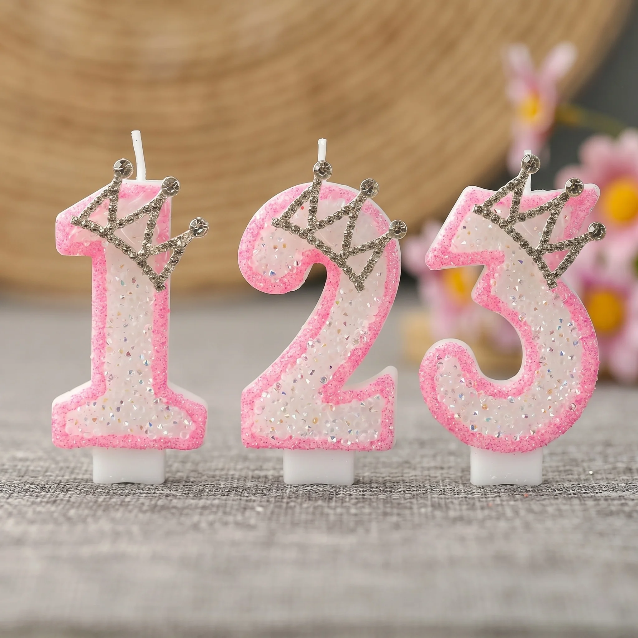 Pink Edge Creative Digital Birthday Candle - Crown Princess Cake Party Decoration for 1st Birthday