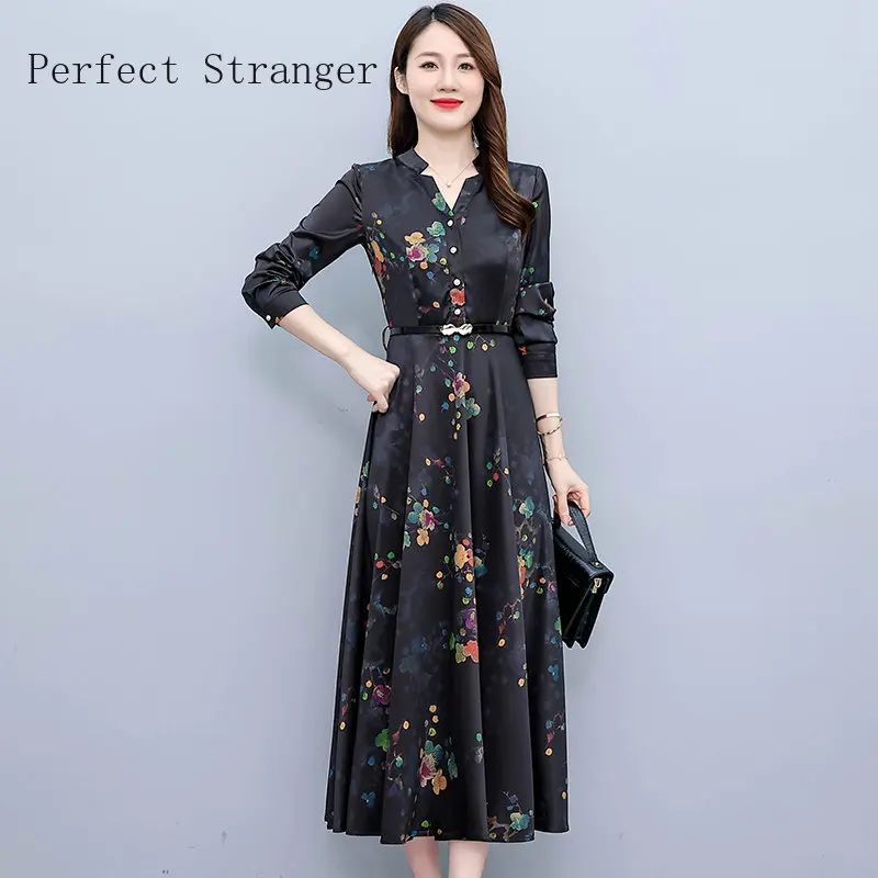 Office Dresses for Women Long Sleeve Button Down Notched Lapel Waist Belt A Line Midi Dresses Elegant Work Business Church Wear