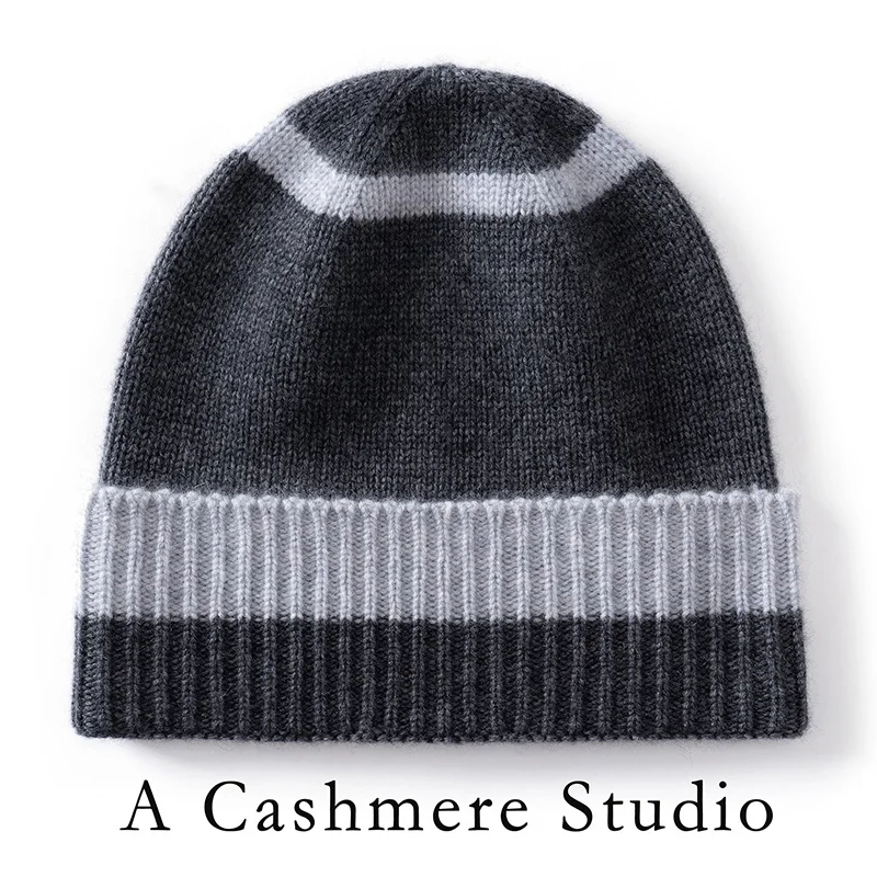 2026 New Pure Cashmere Men's Patchwork Flanging Hats Winter Women's Knitted Casual Hats Unisex Fashion Warm Beanie
