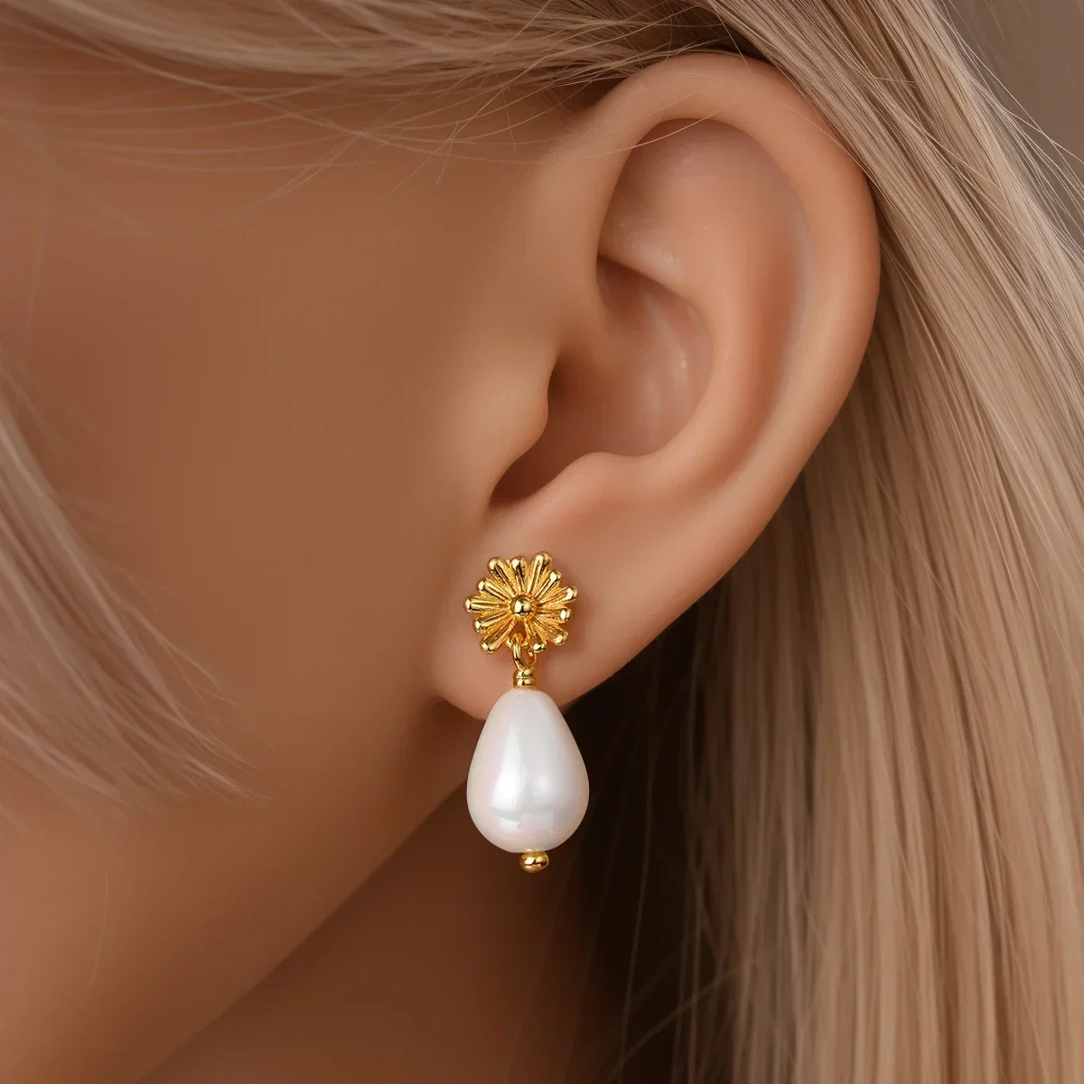 925 Sterling Silver Freshwater Treated Pearl Starlight Flower Gold Intertwined Earrings for Women's Fine Fine Jewelry Gifts