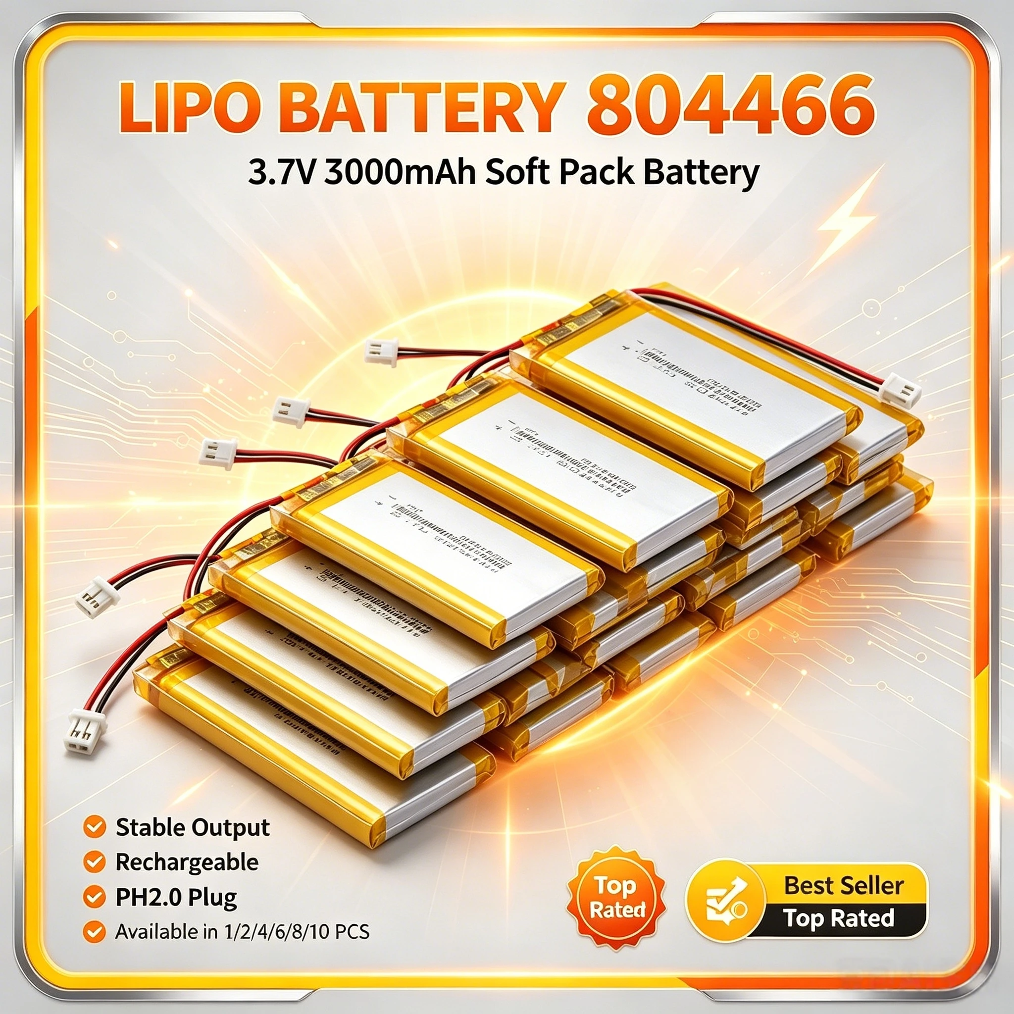 804066 Lithium Polymer Battery 3.7V 3000mAh PH2.0mm 2Pin Wire Connector Power Supply for R36S Retro Handheld Game Device