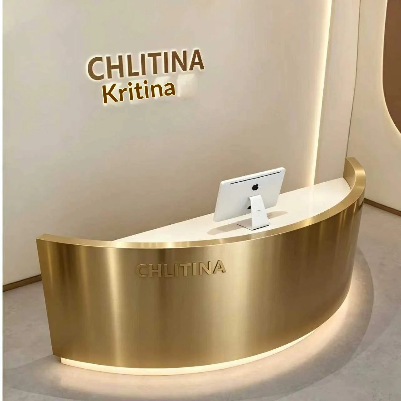 Simple Stainless Steel Semi-circular Arc Minimalist Modern Design Storage Beauty Salon Bar Cabinet Cashier Desk
