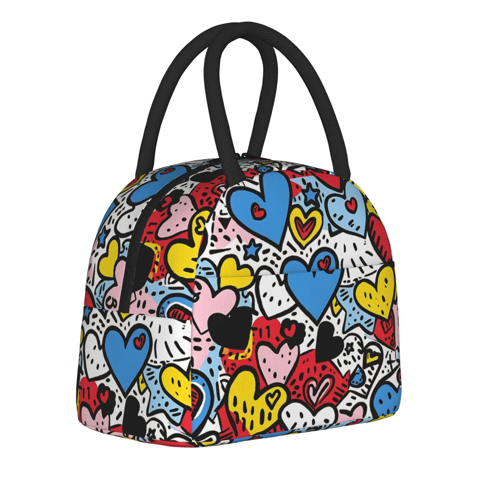 Hearts Celebration Hearts Pattern Insulated Lunch Bags High Capacity  Reusable Thermal Bag Tote Lunch Box Outdoor Food Bag