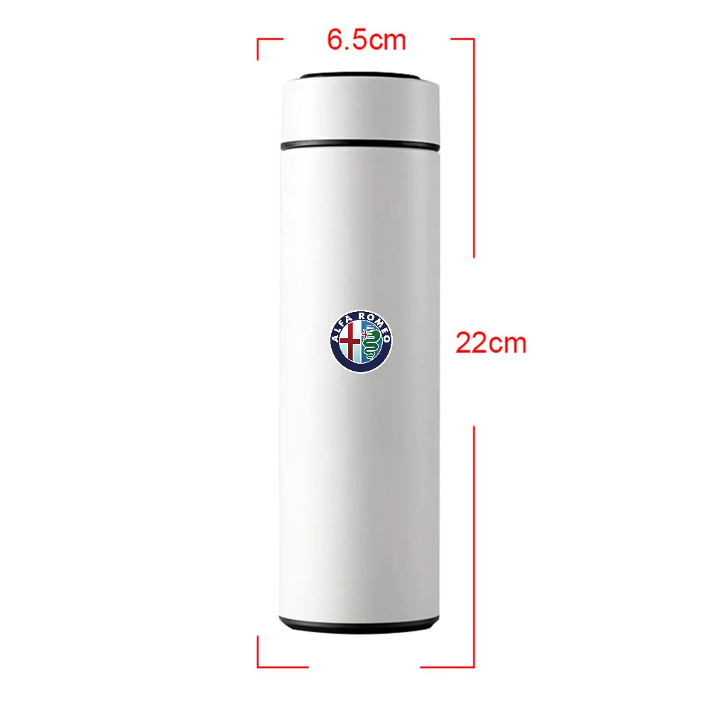 1pc Car Logo Smart Temperature Display Water Bottle Insulated Cup For Alfa Romeo Giulietta Mito 159 Giulia Stelvio 156 Sportiva