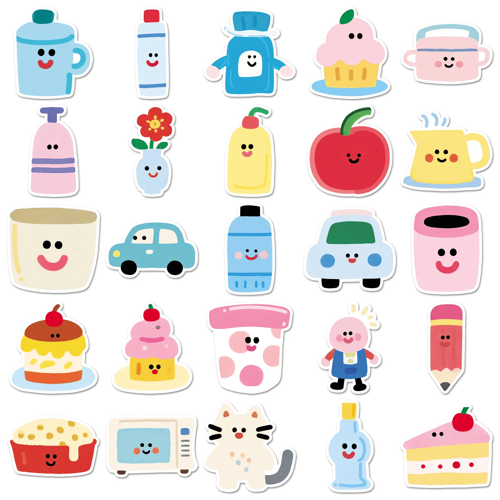 50PCS Children Funny Stickers Waterproof Cartoon Color Simple Painting Graffiti  Decoration DIY Toys Luggage Phone Bike Guitar