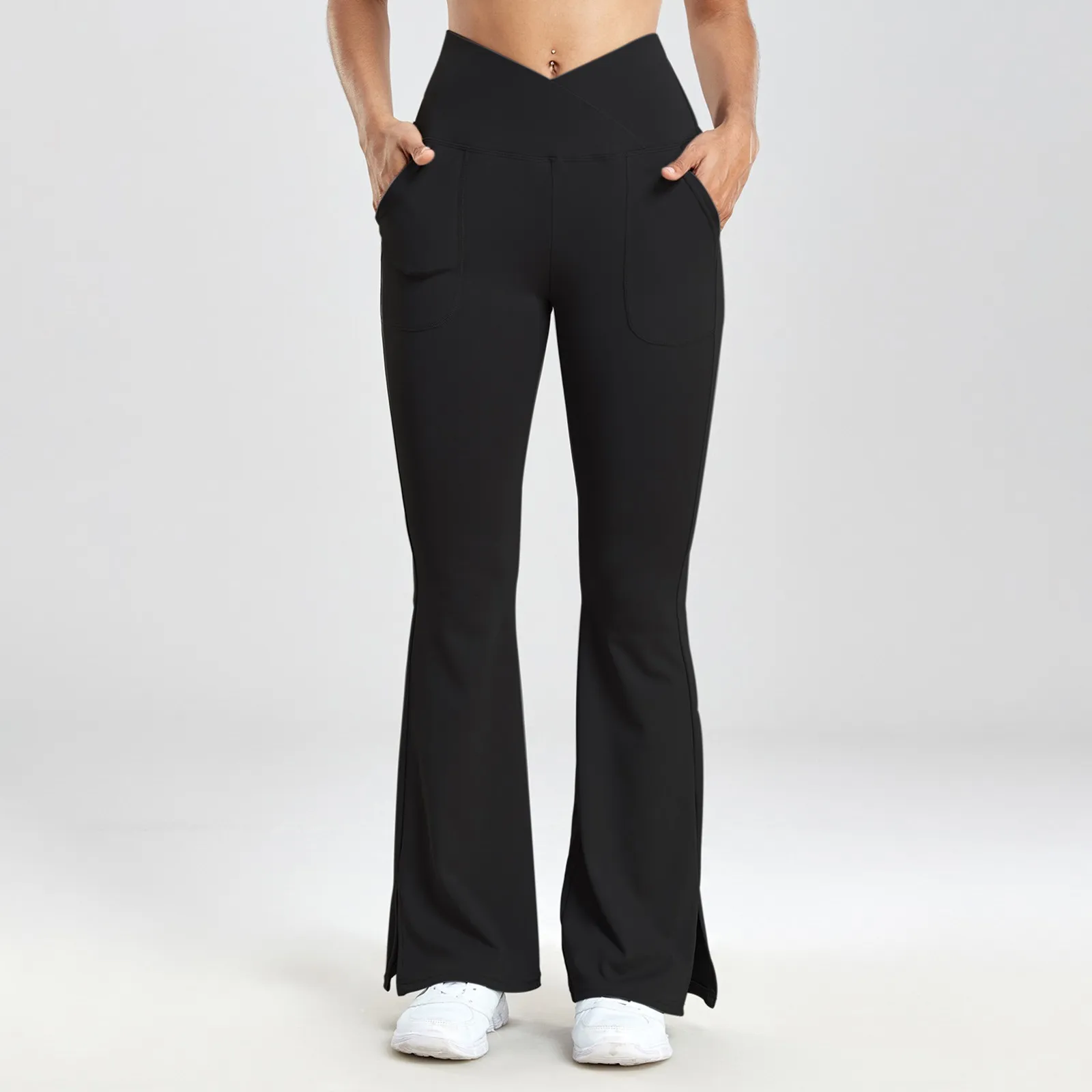 Women Nude Tight Dance Wide Leg Pants With Raised Hips And High Waist Casual Flare Pants Fitness Sports plus Size Pants Women