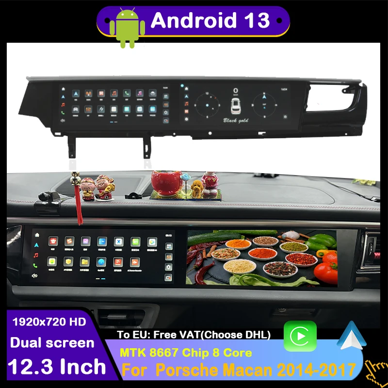 New Style Dual Screen Android 13 For Porsche Macan Carplay Car play Auto Car Multimedia Player Radio Navigation With IPS Screen