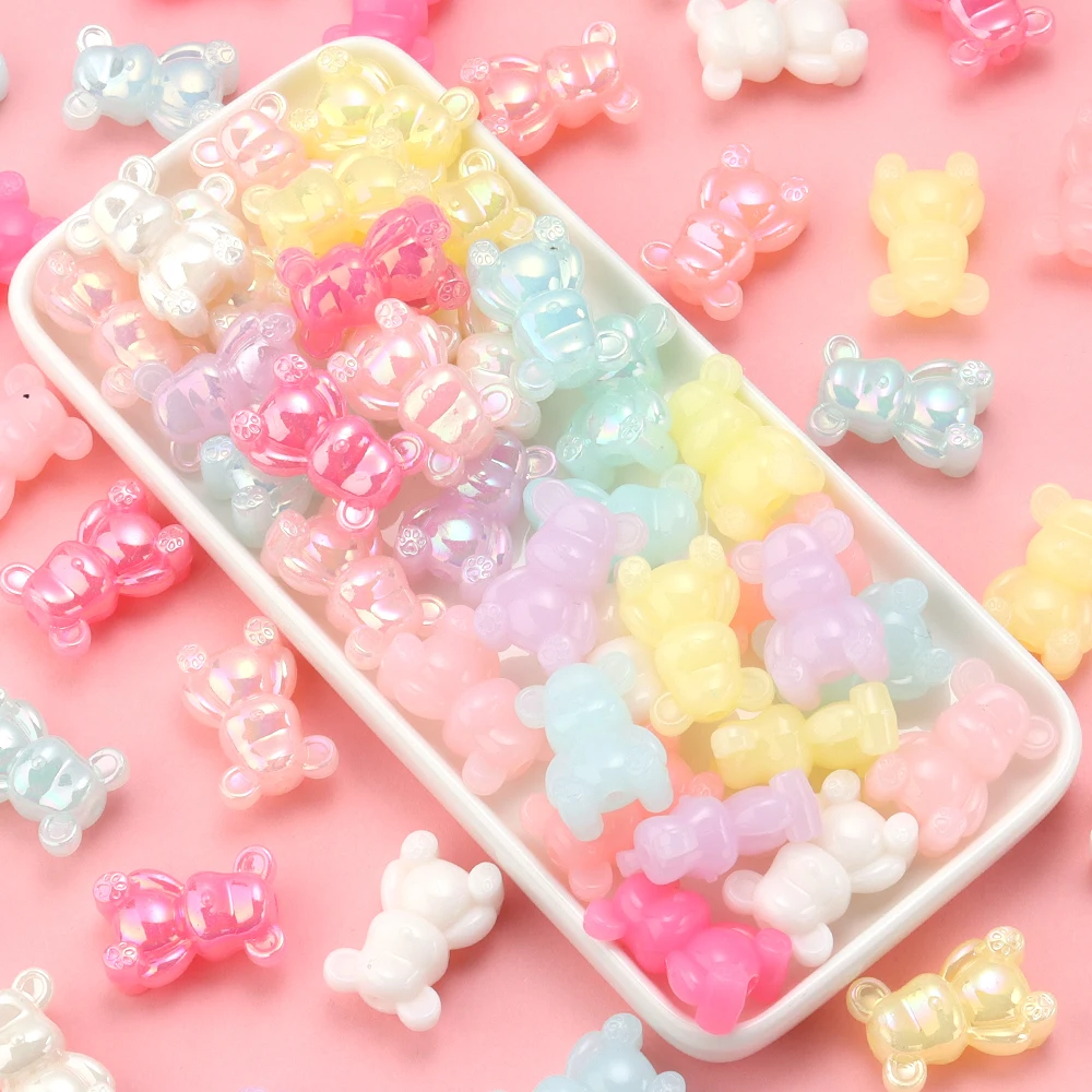 

10pcs 17x25mm Acrylic Bead Plated Color Bear Shape Loose Spacer Beads for Jewelry Bracelet Making DIY Phone Chain Accessories