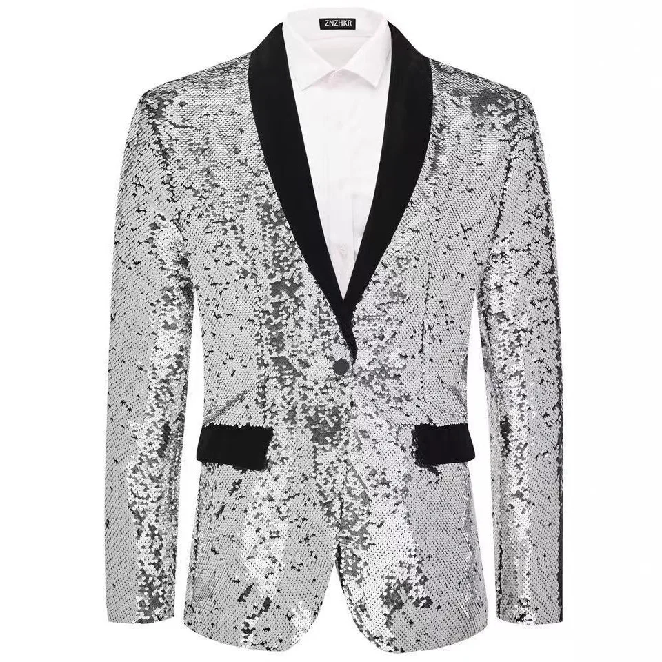 

2025 Men's sequined personality, singer dress, gold, host DJ clothing, studio blazer