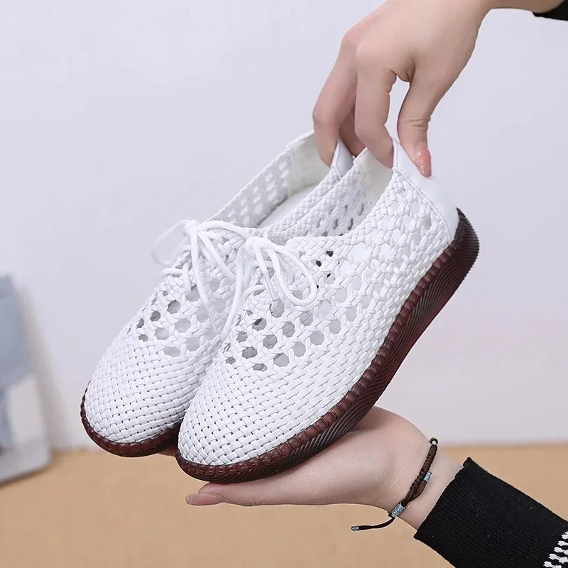 New Arrival Casual Shoes Genuine Leather Women Loafers Moccasins Fashion Slip On Cow Tendon Soft Bottom Flats Shoes Female 34~43