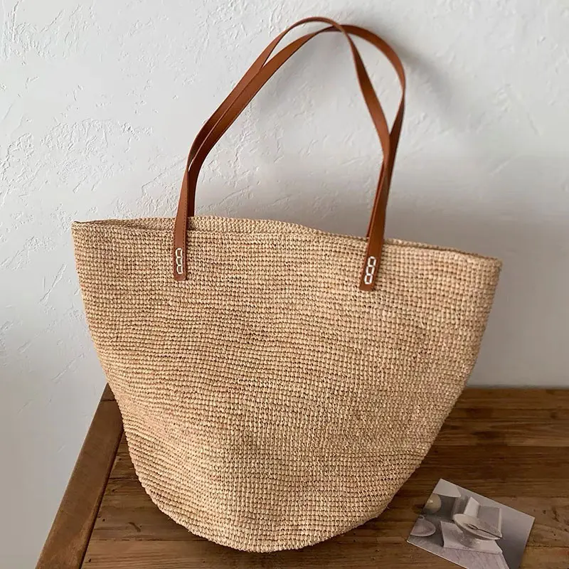 Moda Ręcznie robiona duża torba ze słomy rafia dla kobiet Designerska torebka Niestandardowa luksusowa torba z grubej bawełny Casual Beach Party
