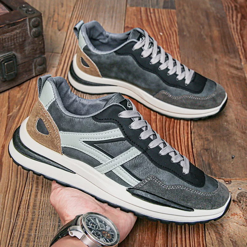 

2024 New Spring Casual Sneakers for Men Leather Sport Running Shoes Man Soft Soled Tennis Sneakers No Slip Walking Jogging Shoes