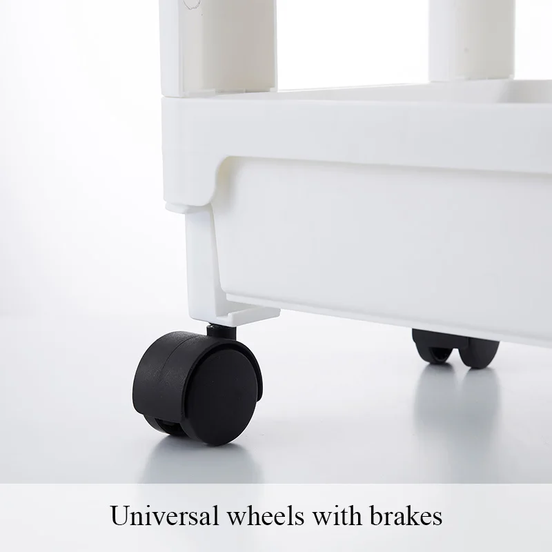 Hot Selling Foldable Bathroom & Living Room Two Layers Food-Safe Plastic Shelf with Wheels Portable Storage Rack
