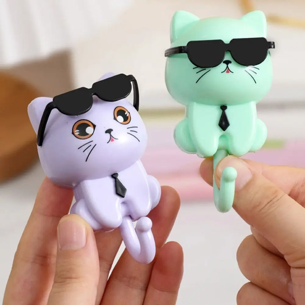

Funny Plastic Cartoon Cat Hooks Wall Hanging Decorative Sunglasses Cat Hooks Waterproof Sticky Hooks for Home