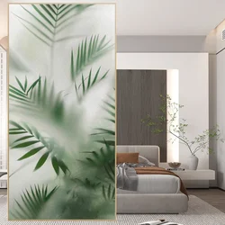 Frosted Foggy Green Leaves Window Film Privacy Heat Insulation and Anti UV Blocking Static Cling Glass Sticker for Home