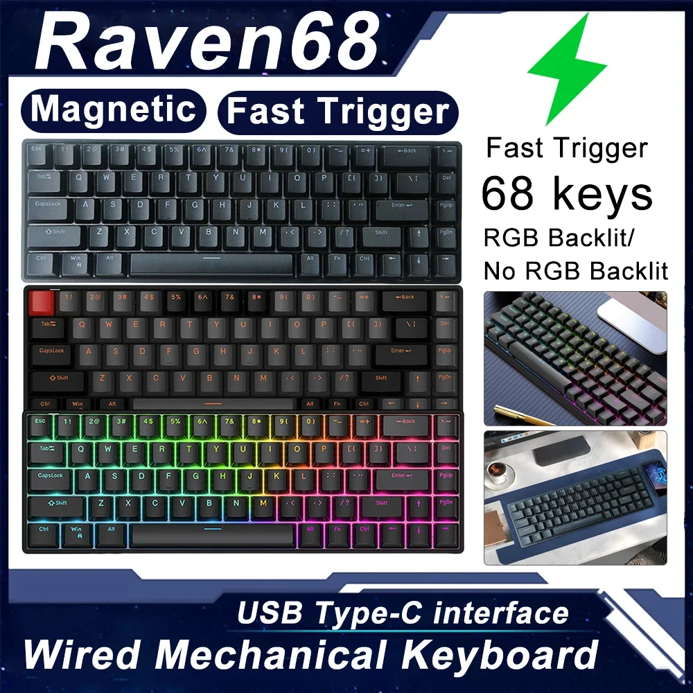 

RAVEN68 Wired Magnetic Axis E-Sports Gaming Mechanical Keyboard 8K Fast Trigger 68-Key Gaming Keyboard Hot Swap for Gamer Office