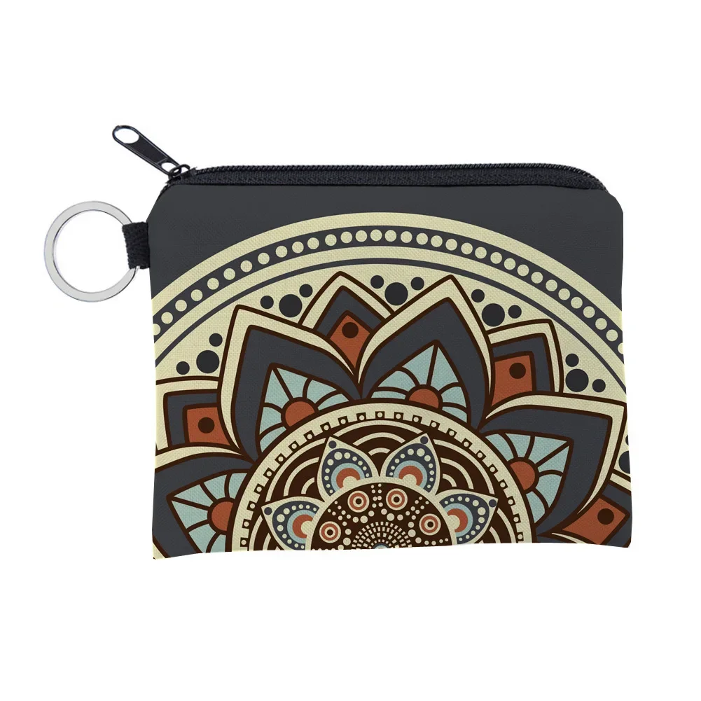 Bohemian Style Small Coin Purse Mini Wallet Coin Bag Datura flower pattern Print Waterproof with Zipper Keys Wallets for Women