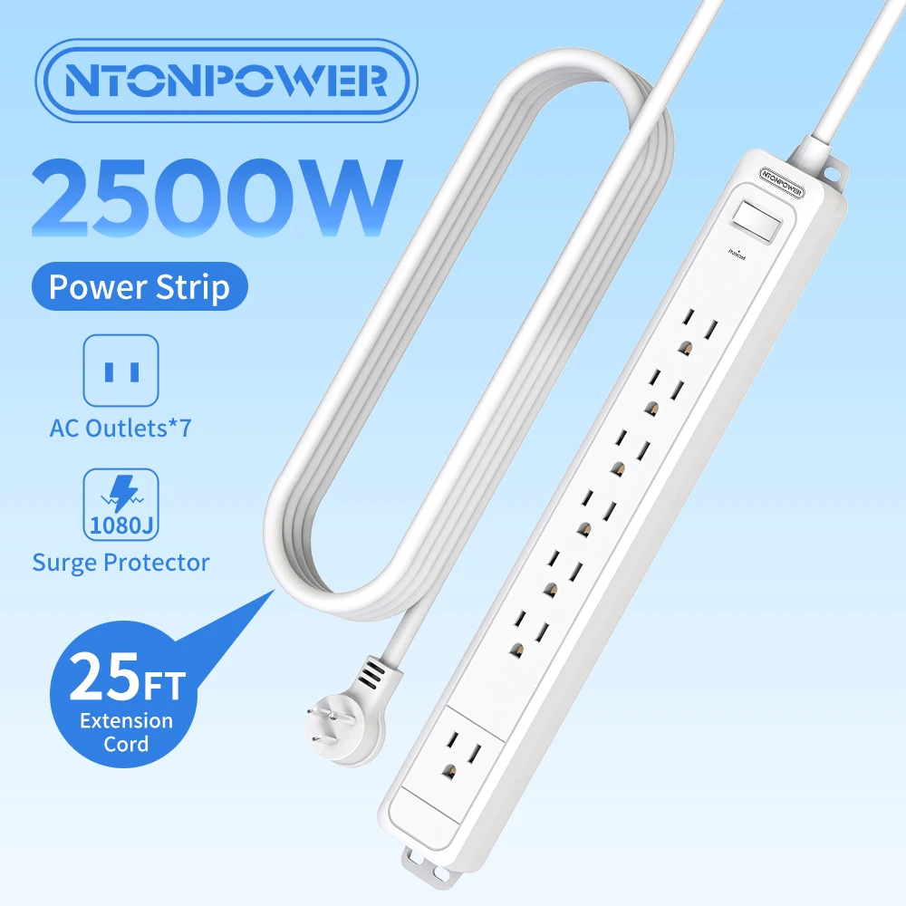 

NTONPOWER US Plug Power Strip 7 outlet with switch3M Extension Cord Surge Protector Multiple Plugs Switch Network filter Adapter